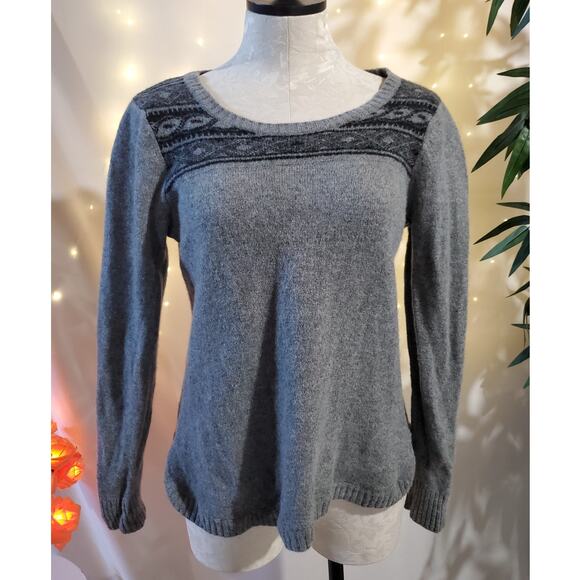 Toad & Co Aleutia 100% Wool Crew Sweater Womens Size M Gray Black Nordic - Picture 1 of 12
